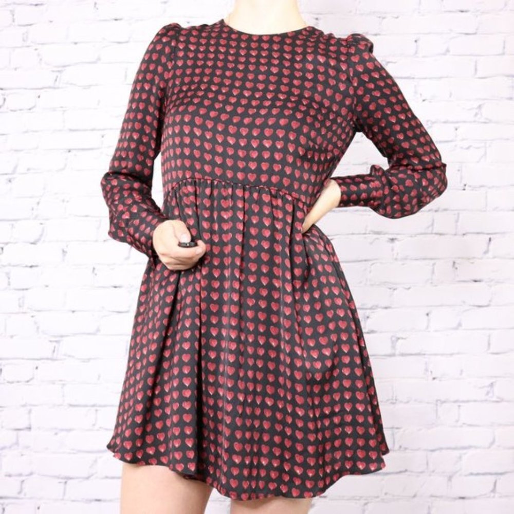 Zara heart long puff sleeve black dress c1